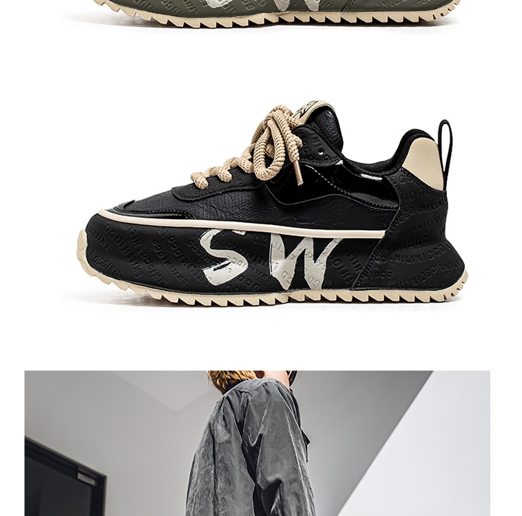 Scarpe casual da uomo con plateau stringate in pelle PU detail 4