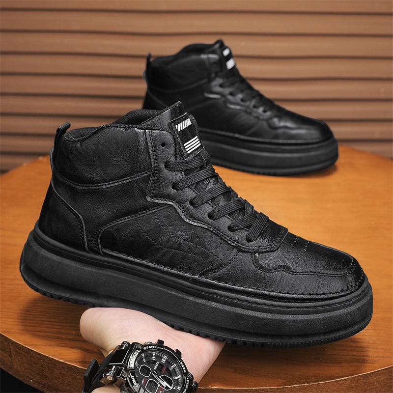 Herren Plateau-Freizeitschuhe zum Schnüren aus PU-Leder 4