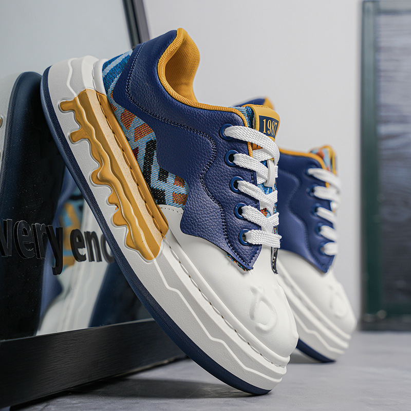 Men's Colorblock Lace-Up Platform Casual Sneakers 2