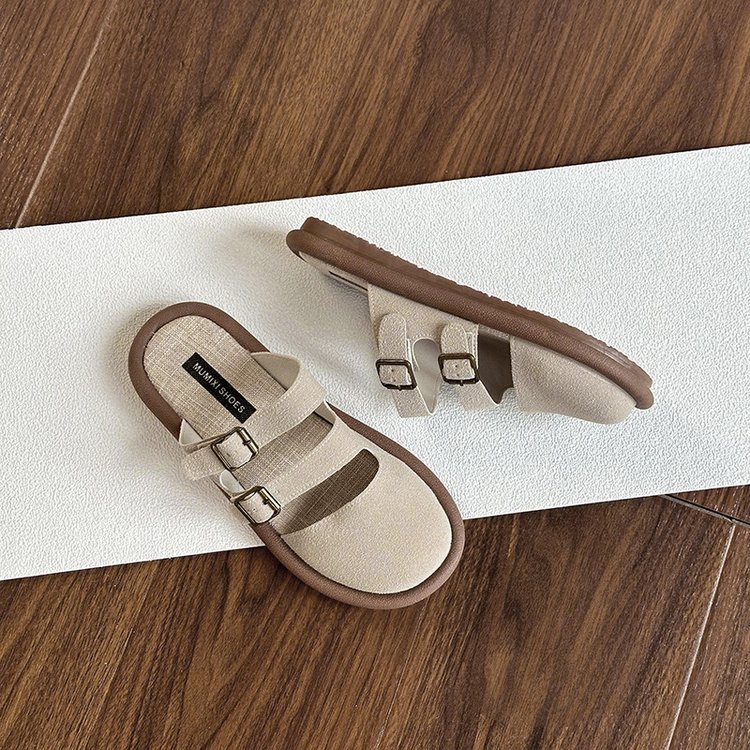 Chaussons plats en suédine à double boucle pour femme detail 5