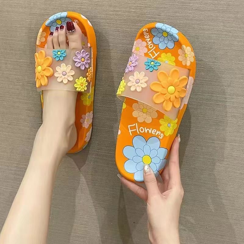 Lichte dames slippers met bloemen en open teen 3