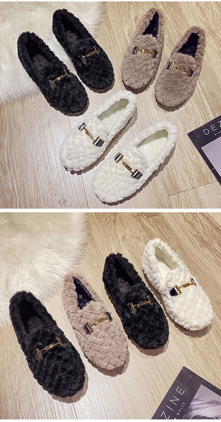 Warme flache Plüsch-Slipper für Damen im Loafer-Stil detail 6