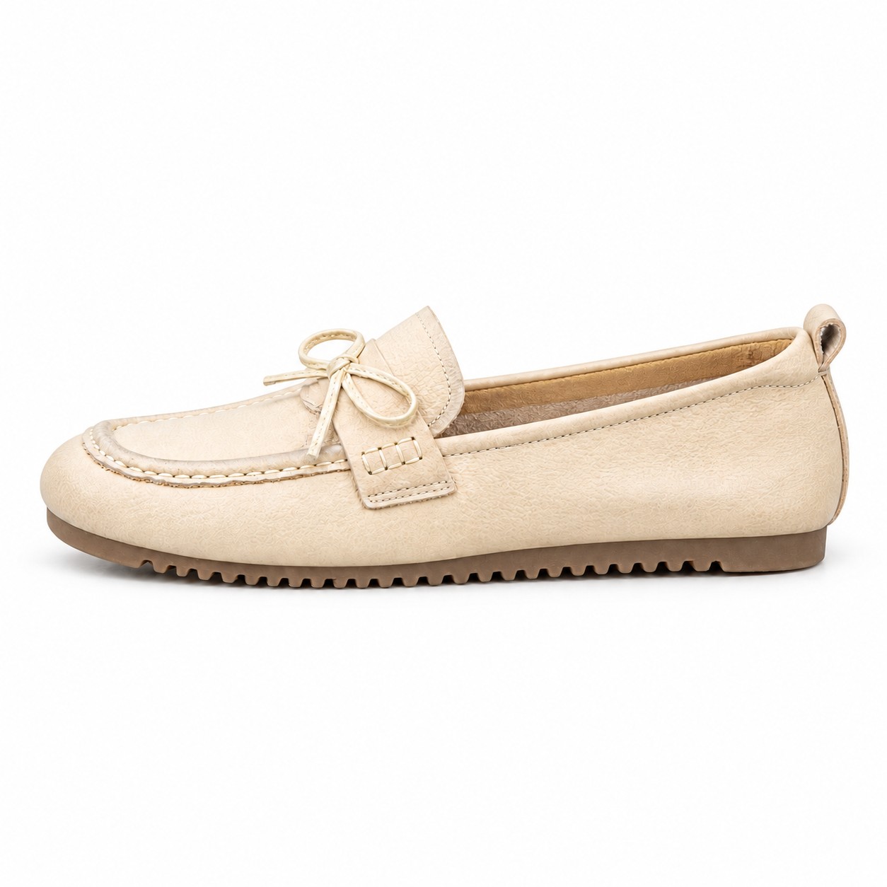 Women's Full-Grain Leather Bow Moccasin Flats