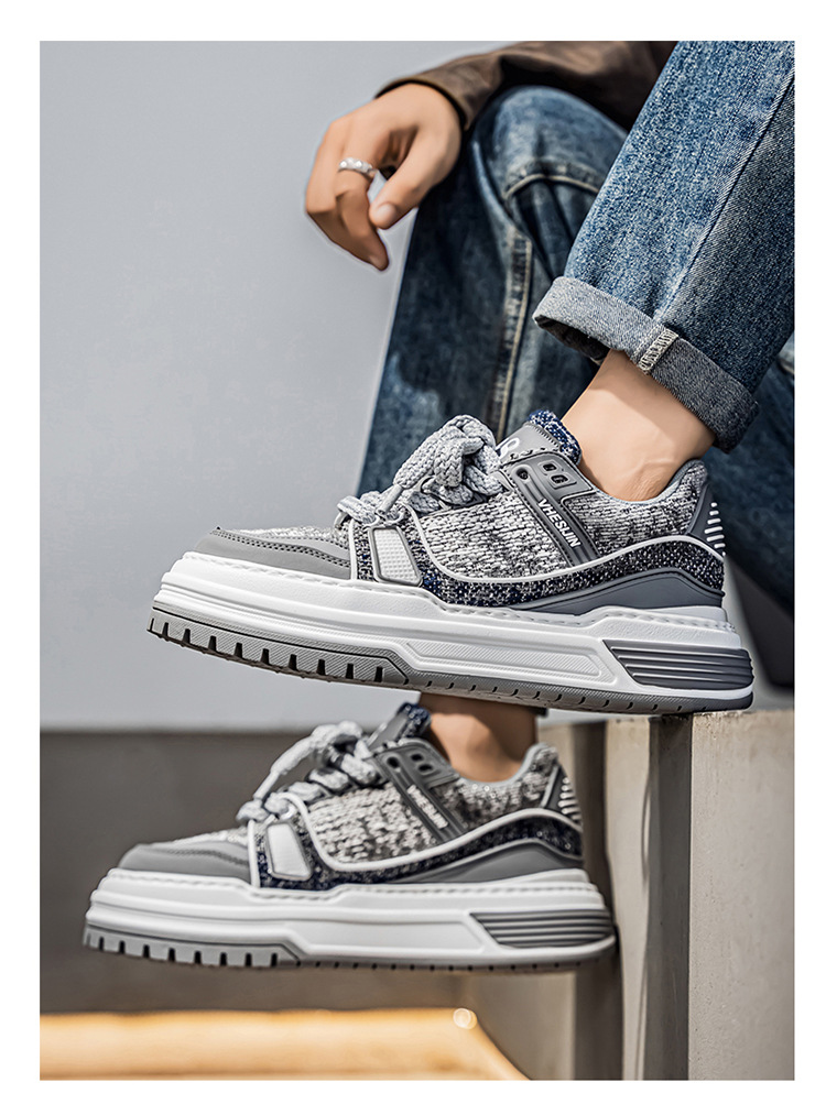 Chunky casual schoenen voor heren van canvas met plateauzool en colorblock detail 9