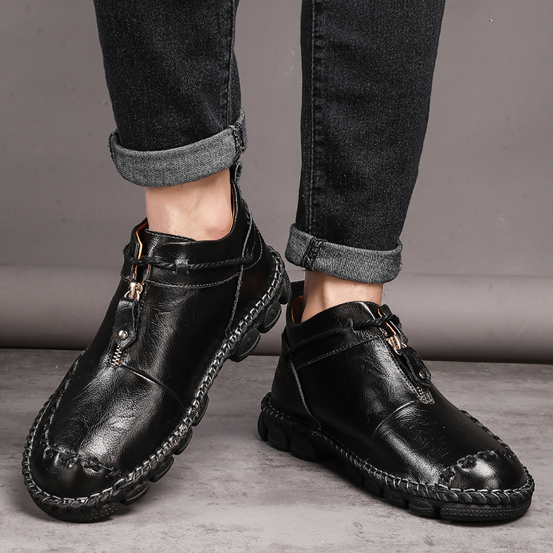 Men's Vintage Leather Front-Zip Casual Boots 5