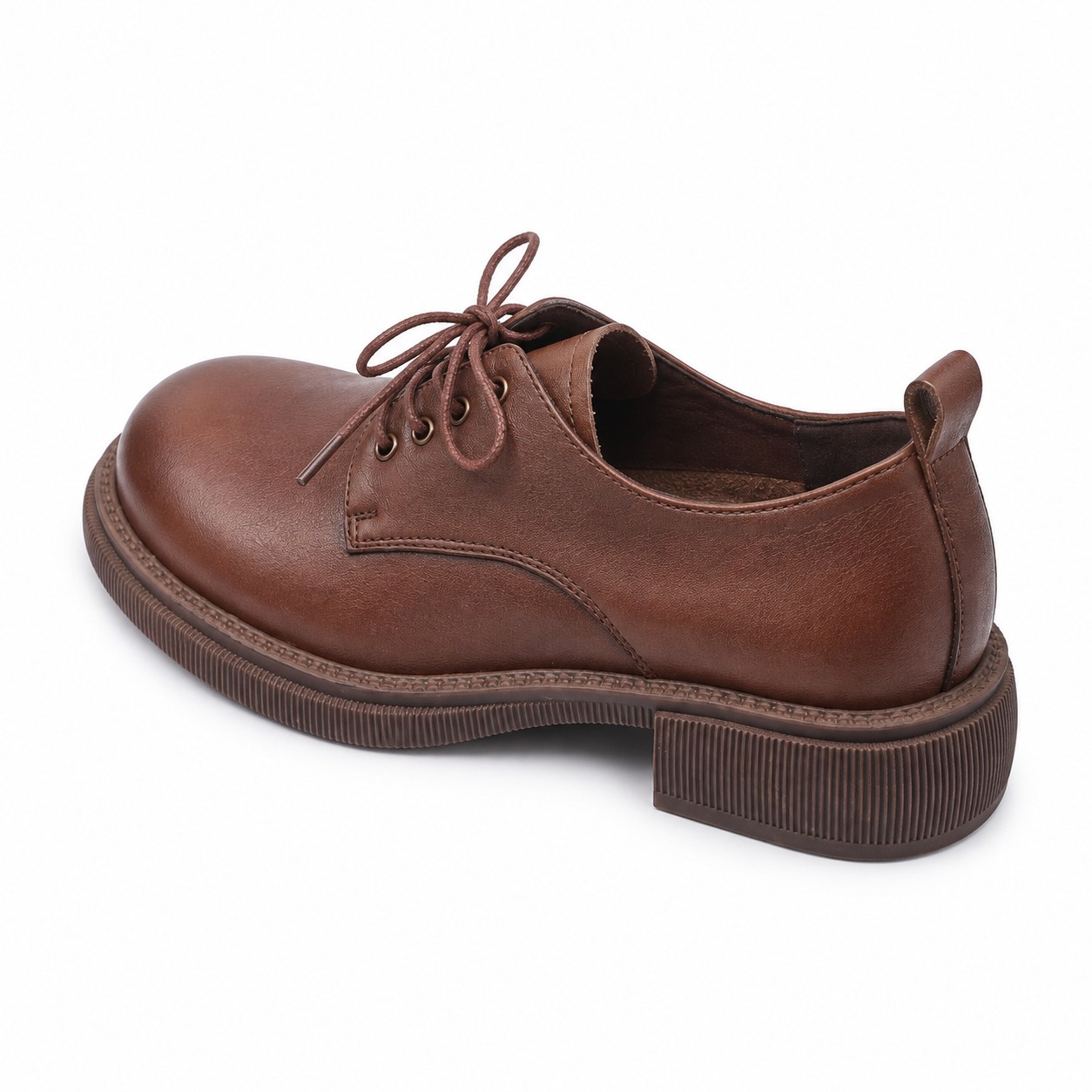 Women's Full-Grain Leather Block-Heel Lace-Up Casual Shoes 7