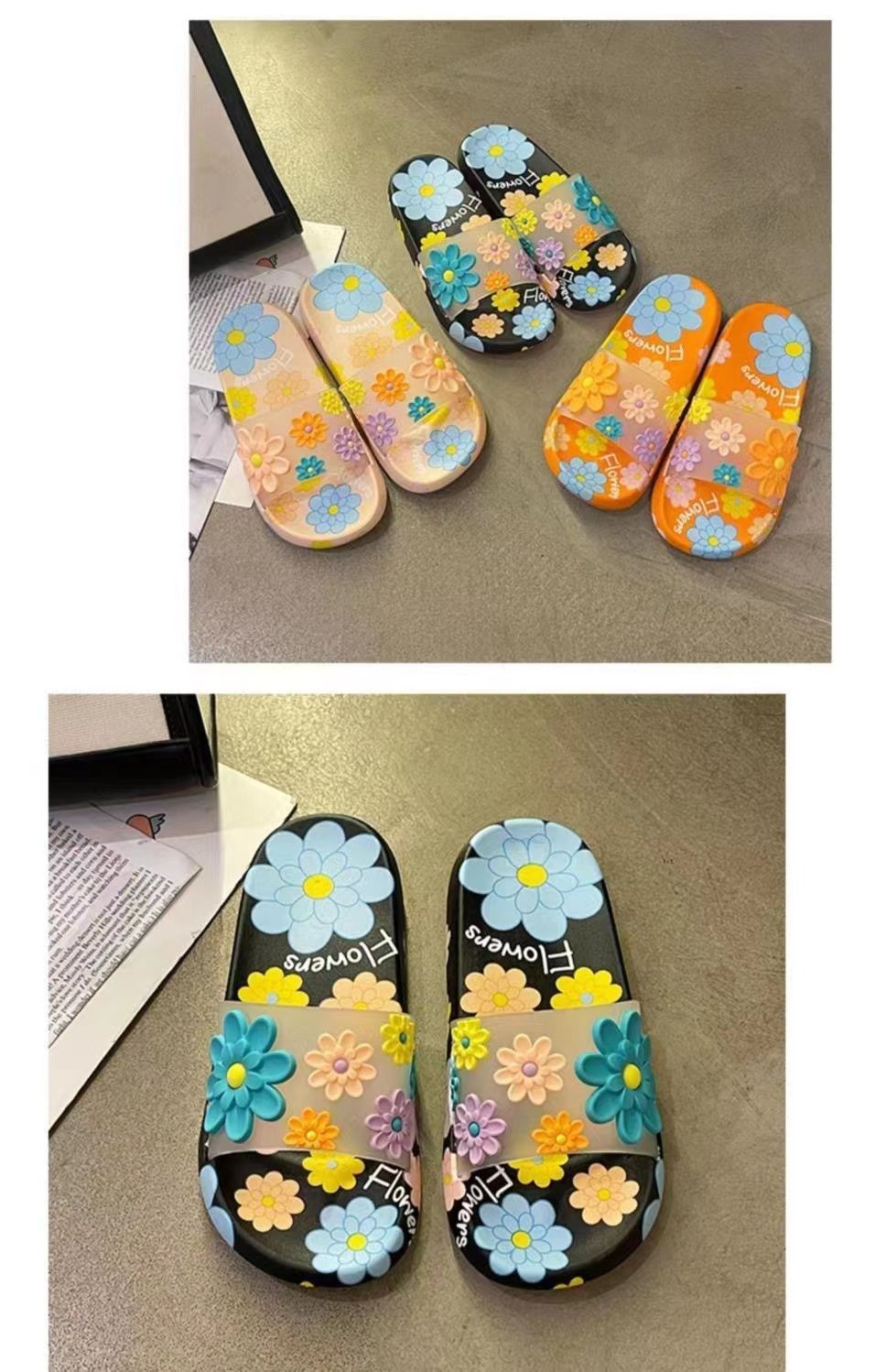 Lichte dames slippers met bloemen en open teen detail 14