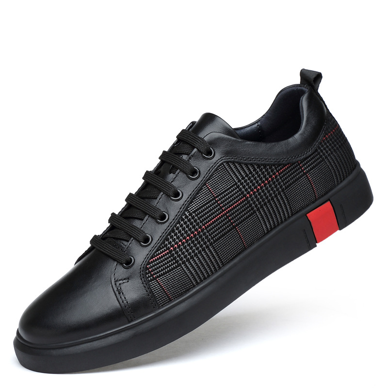Herren-Freizeitschuhe aus Leder zum Schnüren mit Karomuster