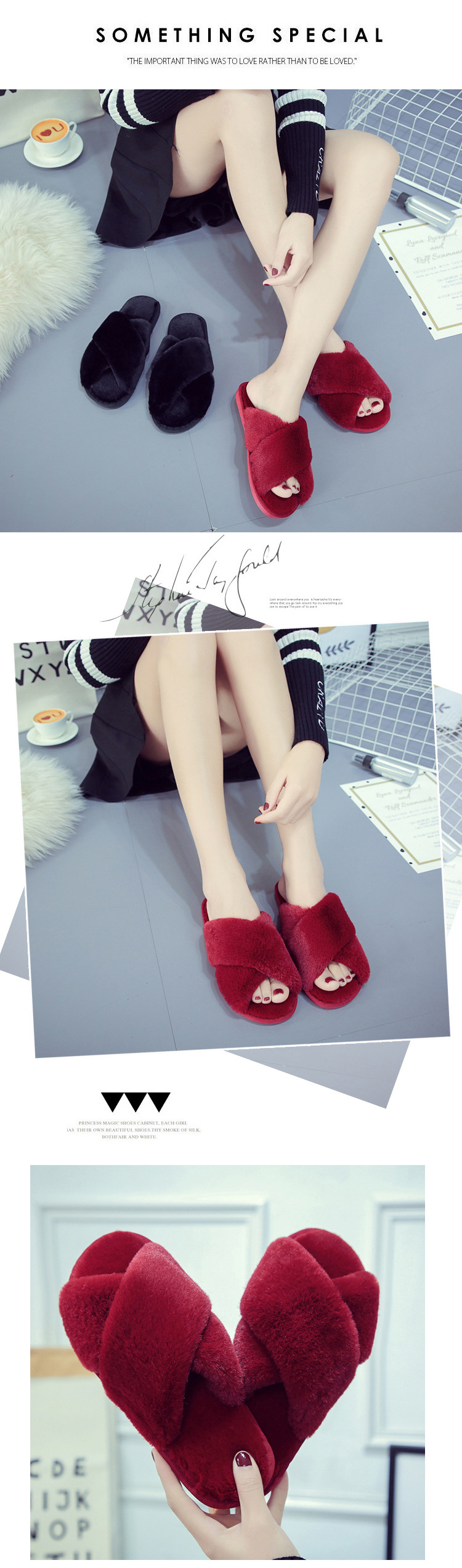 Chaussons douillets en peluche pour femme à bout ouvert detail 6
