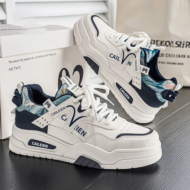 Freizeitschuhe für Herren mit Schnürung, Blockfarben und Plateau 5