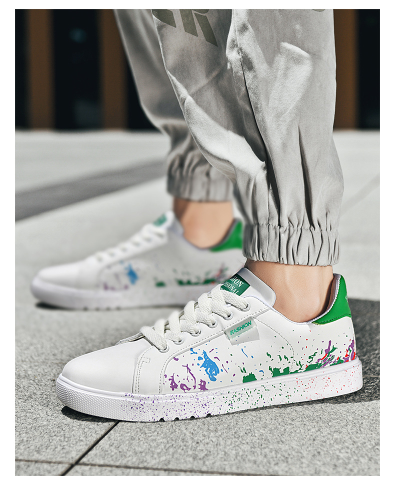 Men's Graphic-Print PU Leather Lace-Up Casual Sneakers detail 1