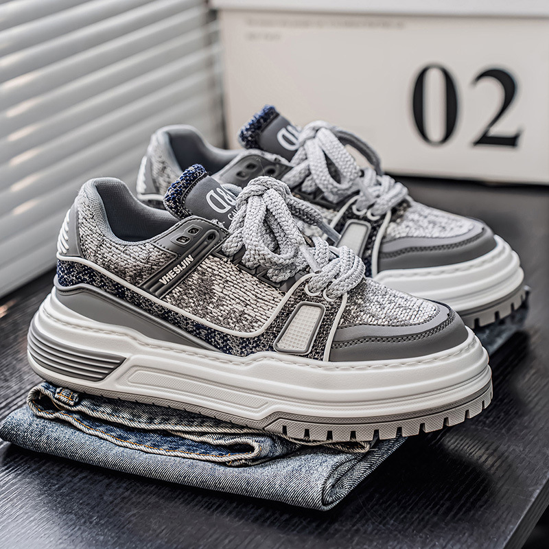 Chunky casual schoenen voor heren van canvas met plateauzool en colorblock 4