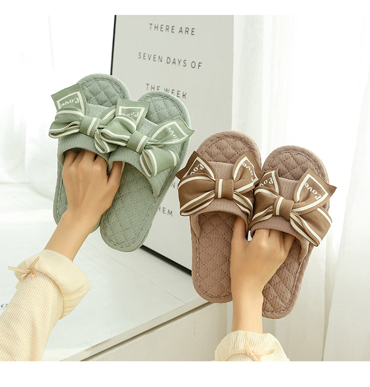 Women's Bowknot Open-Toe Cotton Fabric Slippers detail 8