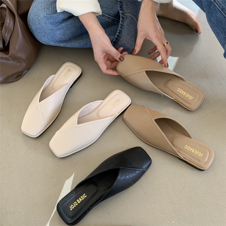 Women's Square Toe PU Leather Slip-On Flats