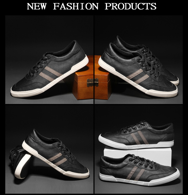 Men's PU Leather Striped Lace-Up Casual Shoes detail 2