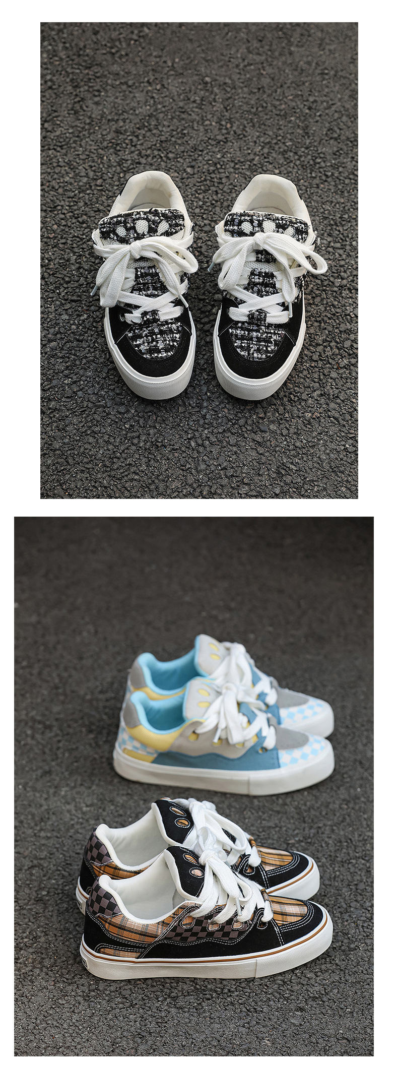 Unisex Colorblock Platform Lace-Up Skate Shoes detail 5
