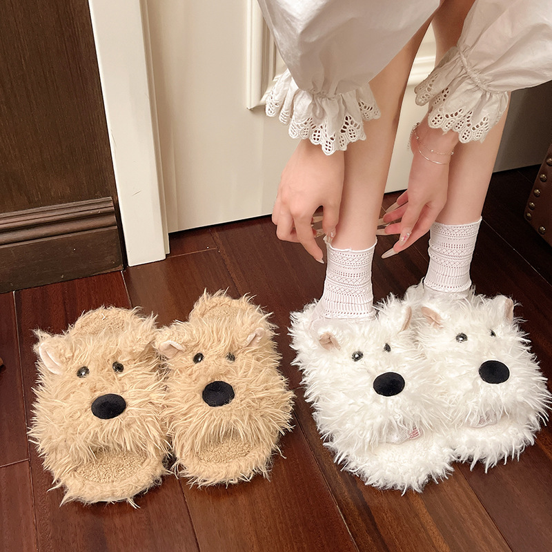 Pantofole da casa da donna in morbido peluche a forma di cane 4