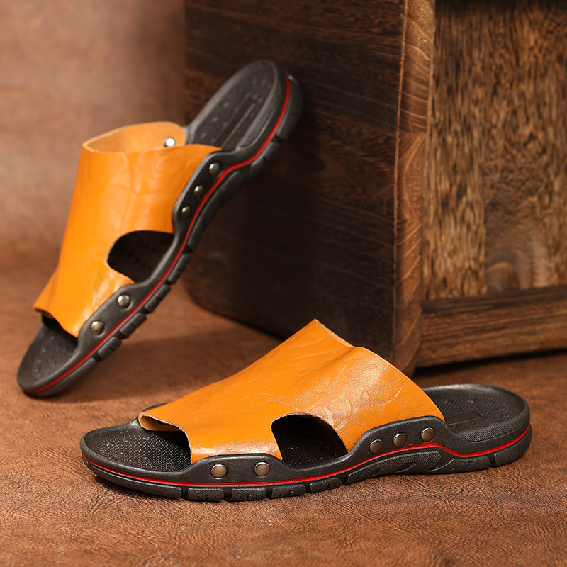 Men's Casual Non-Slip PU Leather Slide Slippers