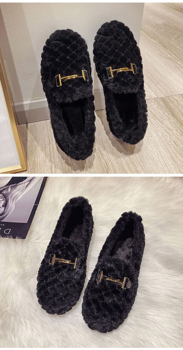 Warme flache Plüsch-Slipper für Damen im Loafer-Stil detail 3