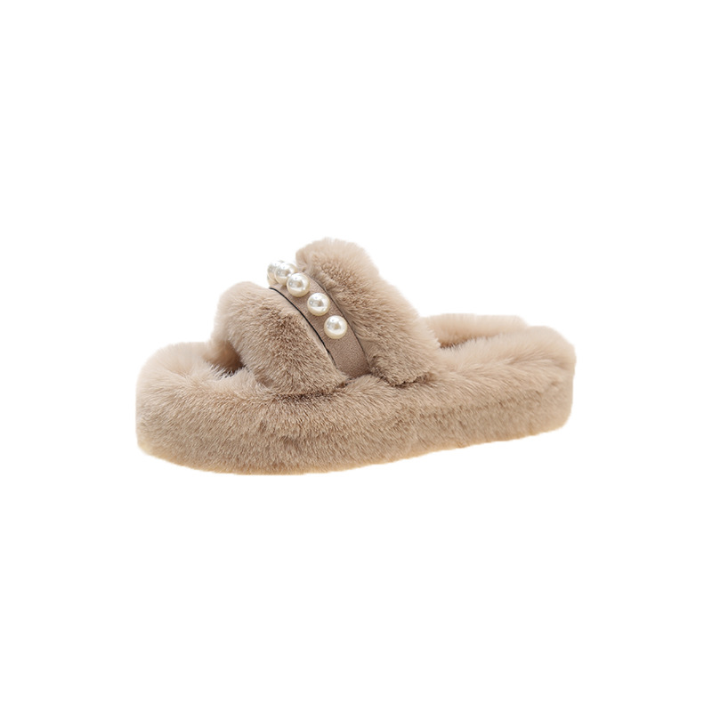 Women's Cozy Faux Pearl Plush Open-Toe Slippers 6