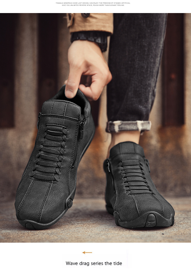 Herren-Freizeitschuhe aus Leder mit Reißverschluss und weicher Sohle detail 5