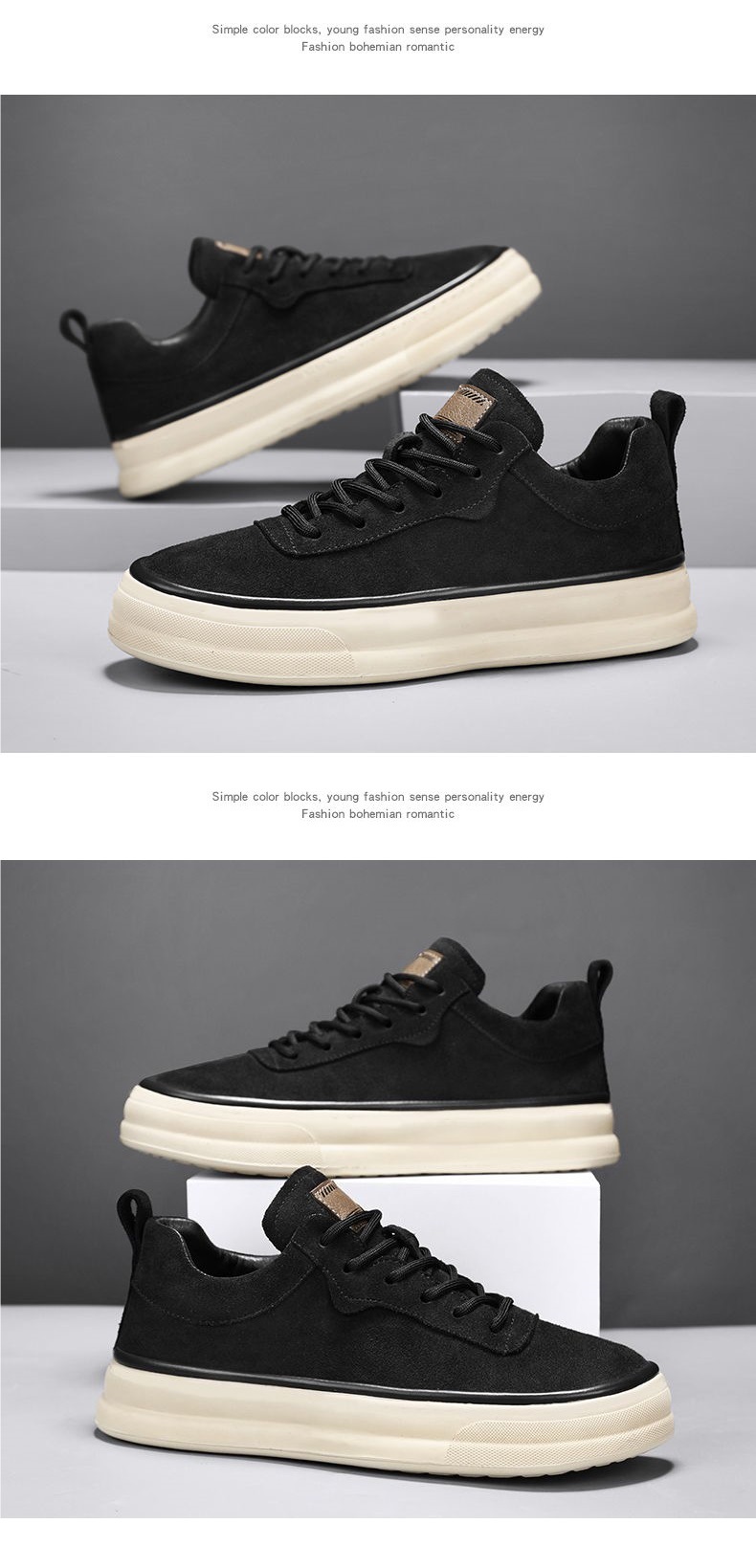 Chaussures casual à plateforme en daim à lacets pour hommes detail 5