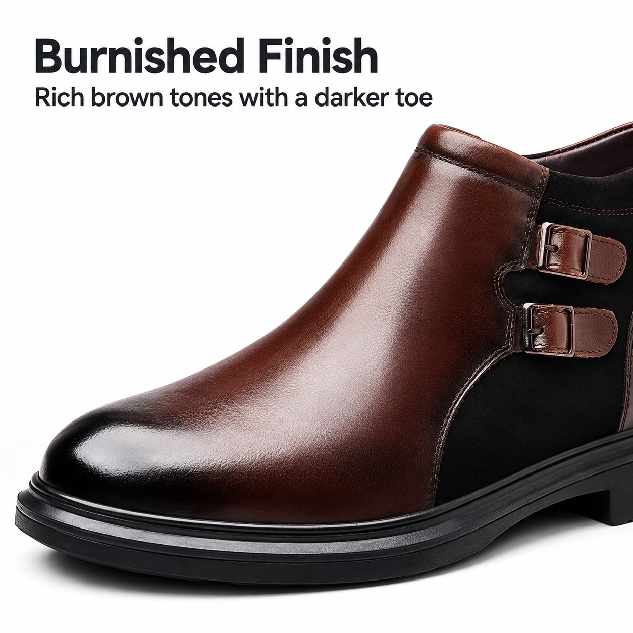 Men's Full-Grain Leather Double-Buckle Ankle Boots detail 1