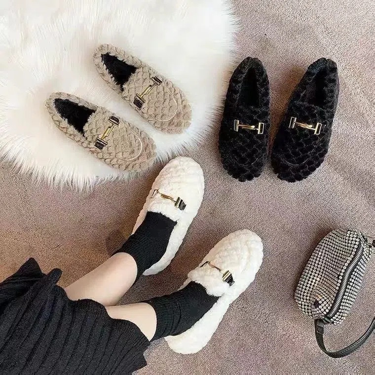 Warme pluche dames instap-loafers platte schoenen 2