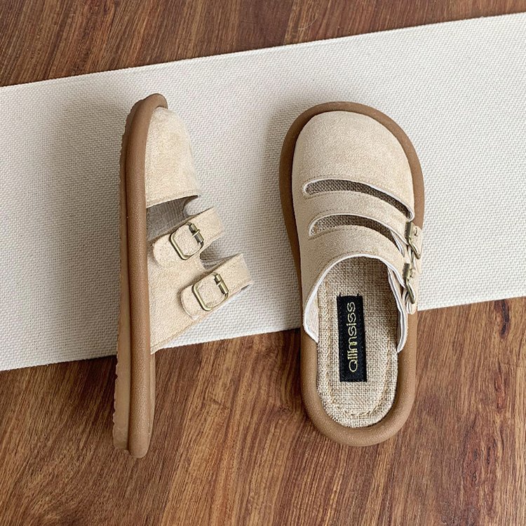 Chaussons plats en suédine à double boucle pour femme detail 6
