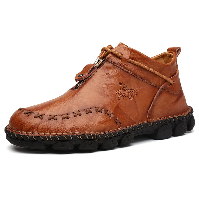 Men's Vintage Leather Front-Zip Casual Boots 6