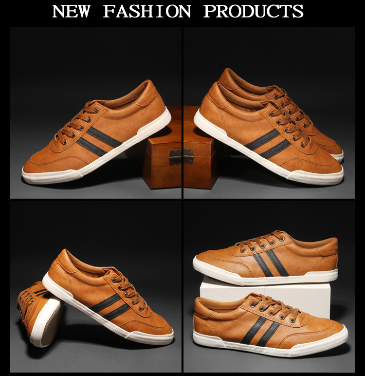 Men's PU Leather Striped Lace-Up Casual Shoes detail 3