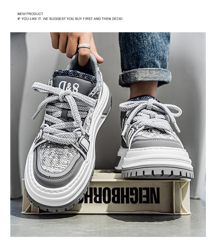 Chunky casual schoenen voor heren van canvas met plateauzool en colorblock detail 7