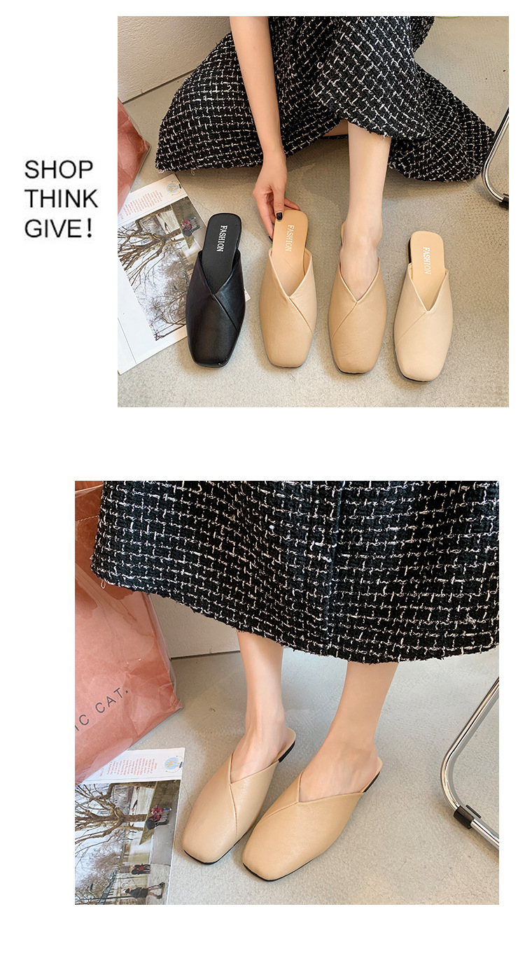 Dames instapschoenen met vierkante neus van PU-leer, platte schoenen detail 4