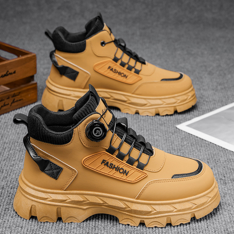 Rutschfeste Plateau-Stiefel für Herren aus PU-Leder