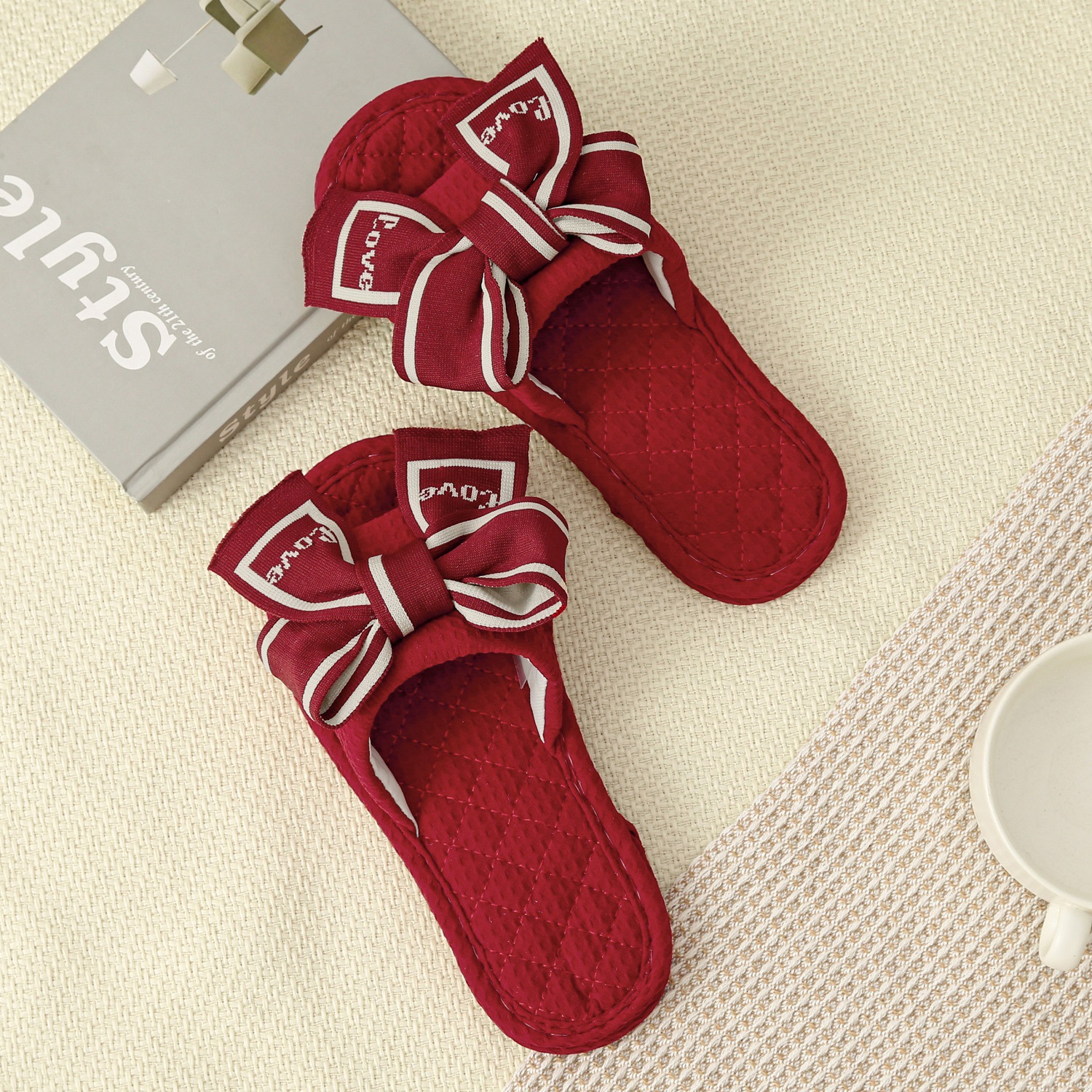 Two-layer cloth bottom Japanese style bow red