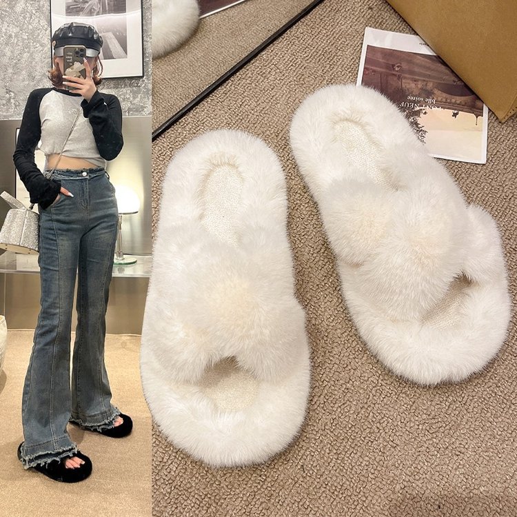 Women's Cozy Plush Open-Toe Flat Slippers