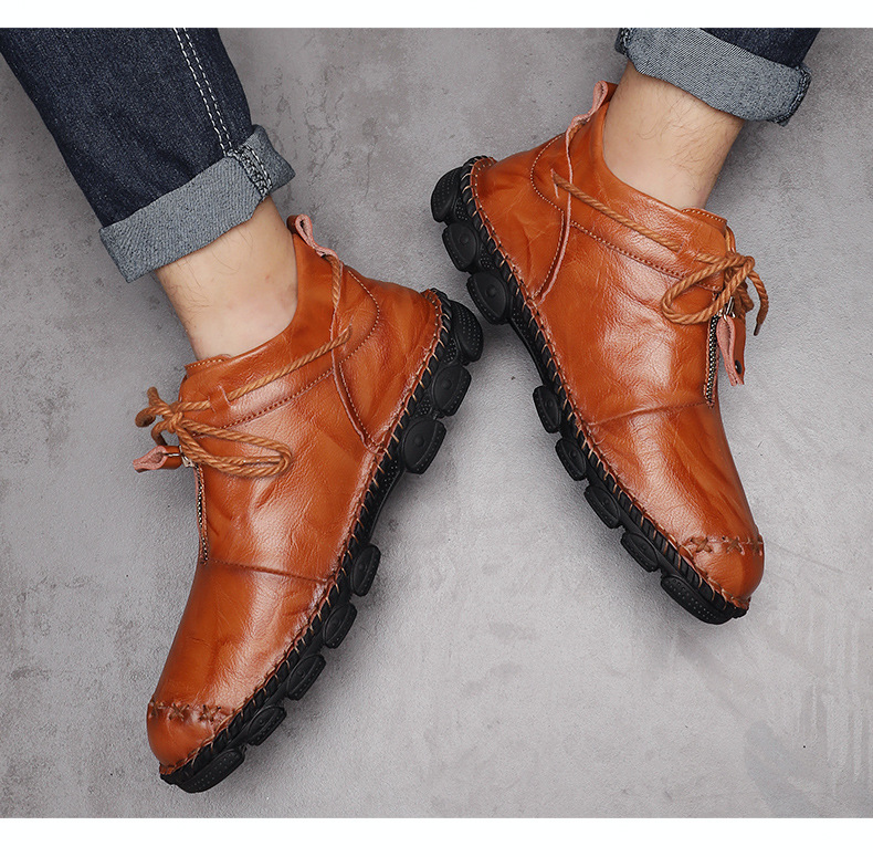 Men's Vintage Leather Front-Zip Casual Boots detail 3