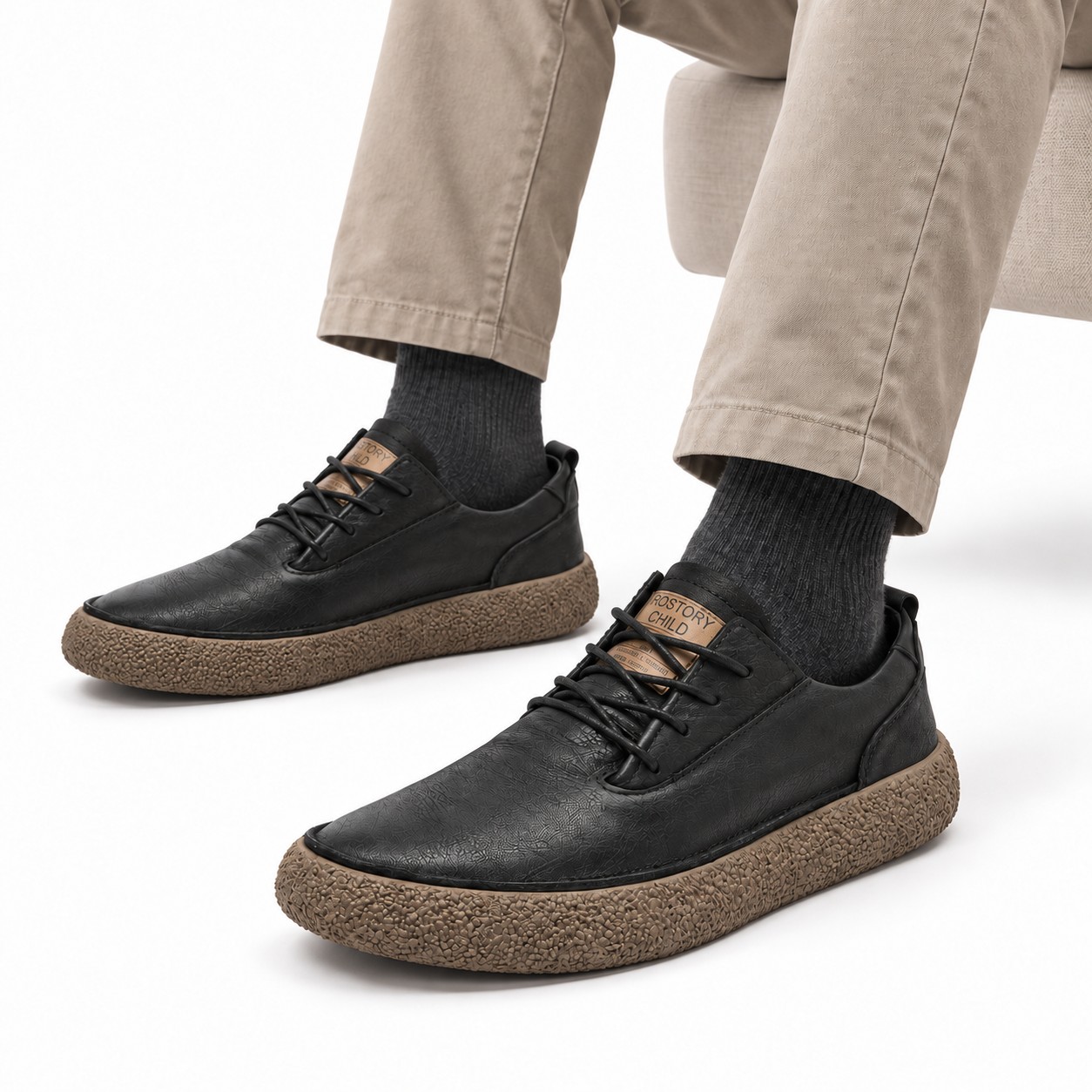 Men's Full-Grain Leather Chunky-Sole Lace-Up Casual Shoes 4