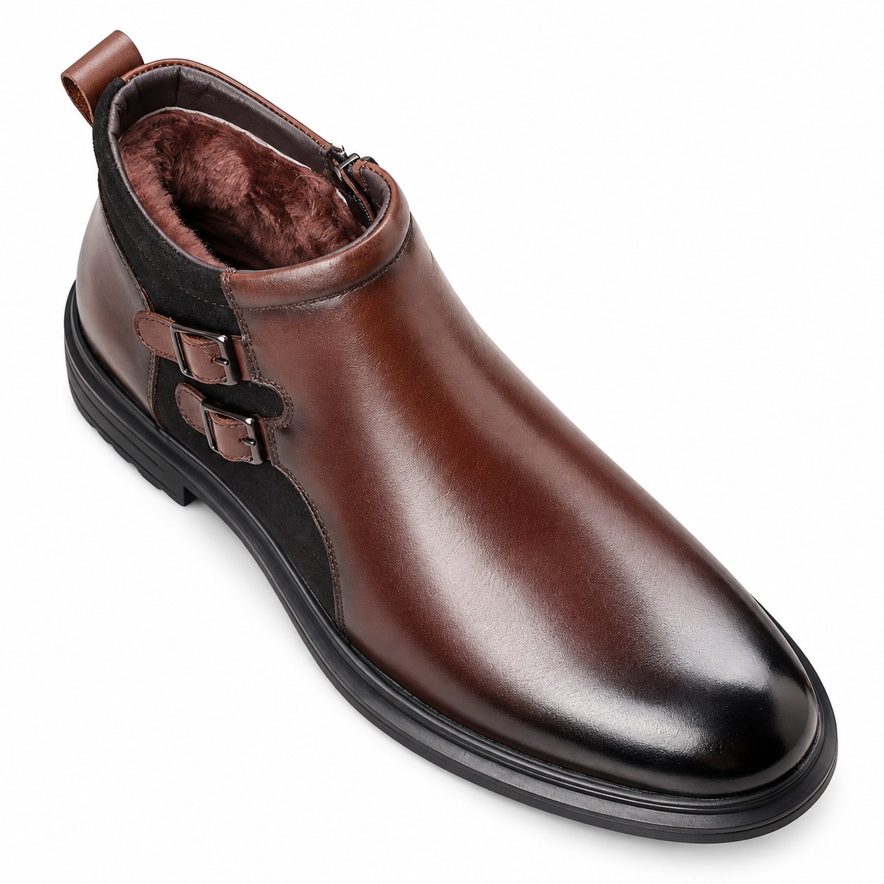 Men's Full-Grain Leather Double-Buckle Ankle Boots 6