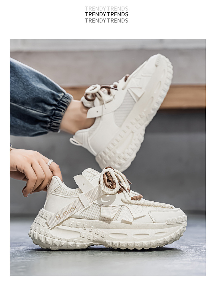 Scarpe casual da uomo traspiranti in mesh stringate con zeppa detail 5