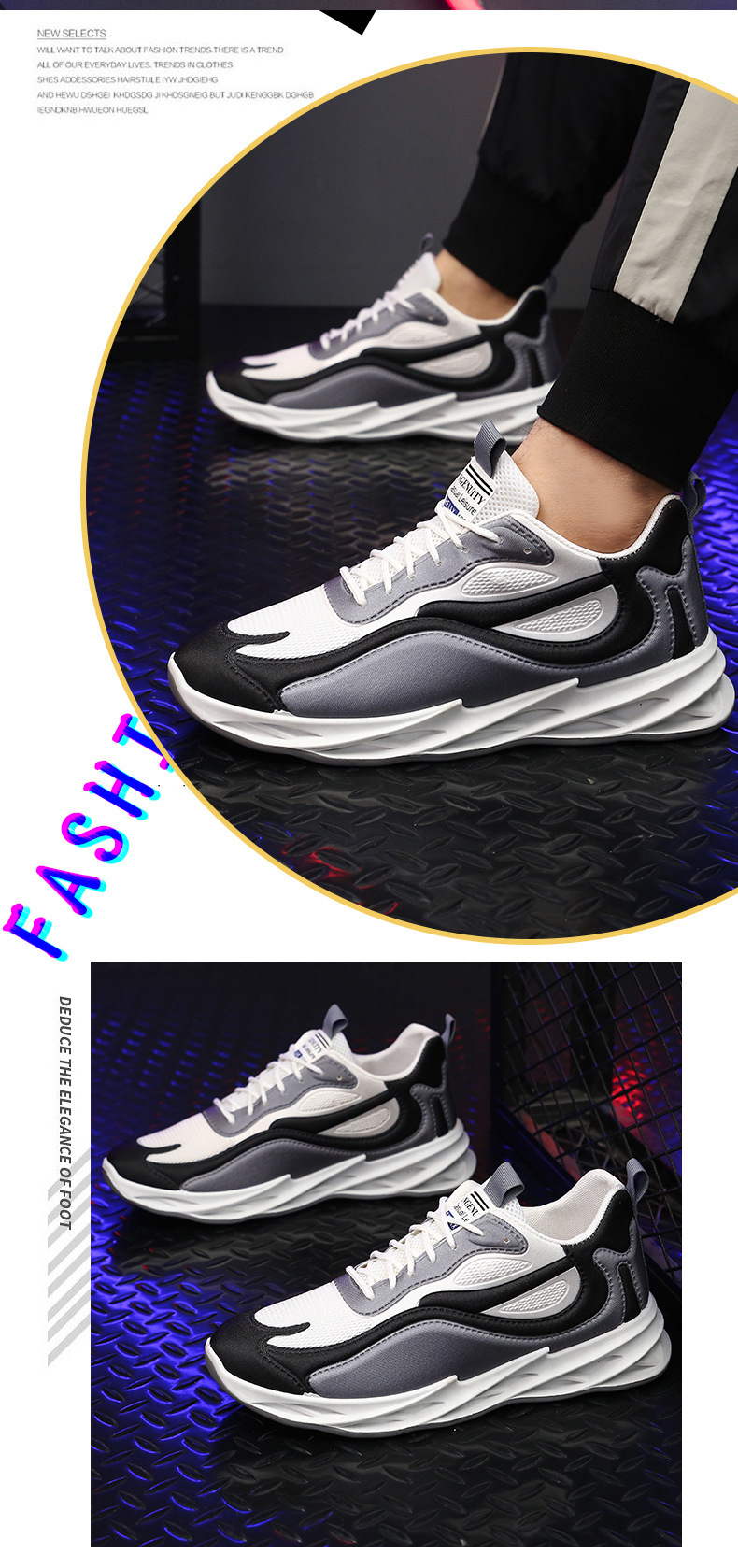 Men's Breathable Colorblock Lace-Up Athletic Shoes detail 9