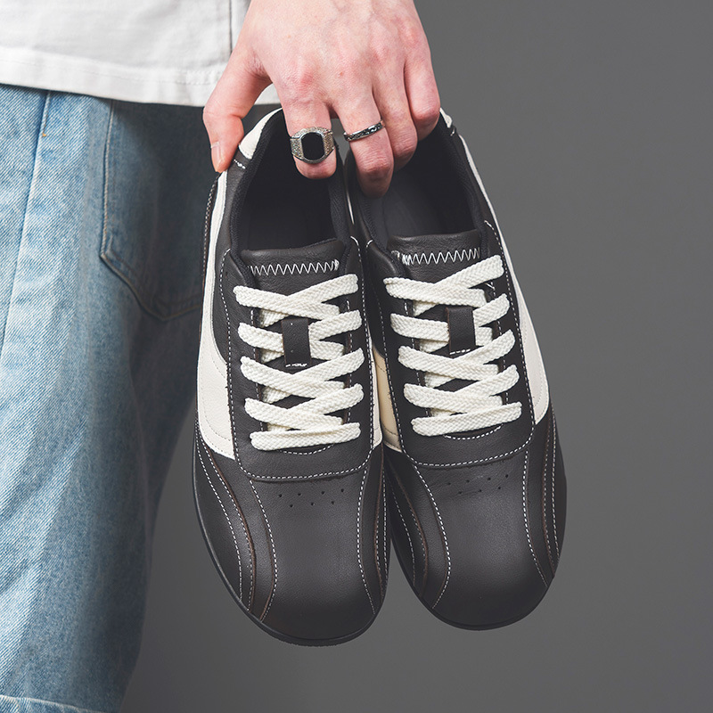 Herren Vintage-Freizeitschuhe aus Leder mit Schnürung & Colorblock