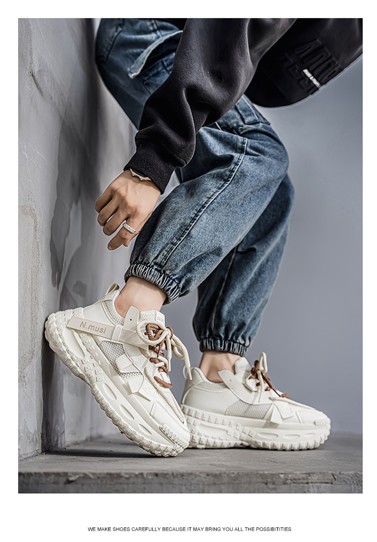 Scarpe casual da uomo traspiranti in mesh stringate con zeppa detail 8