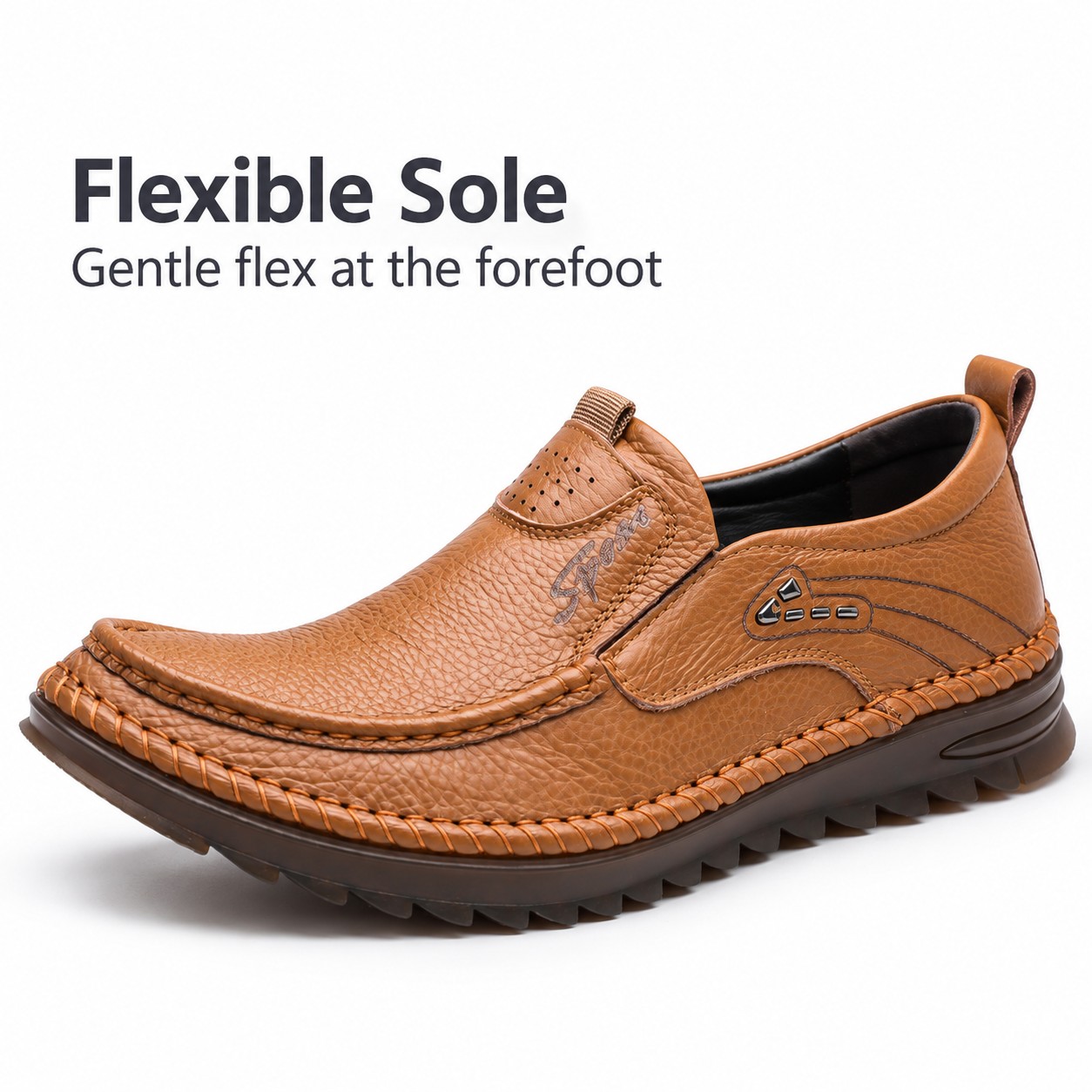 Men's Full-Grain Leather Elastic-Gore Slip-On Casual Shoes detail 5