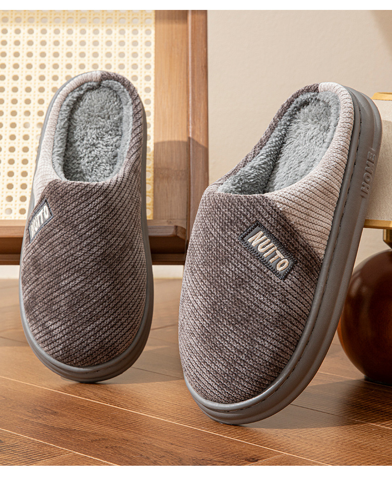 Chaussons chauds en velours côtelé doublés de peluche pour homme detail 4