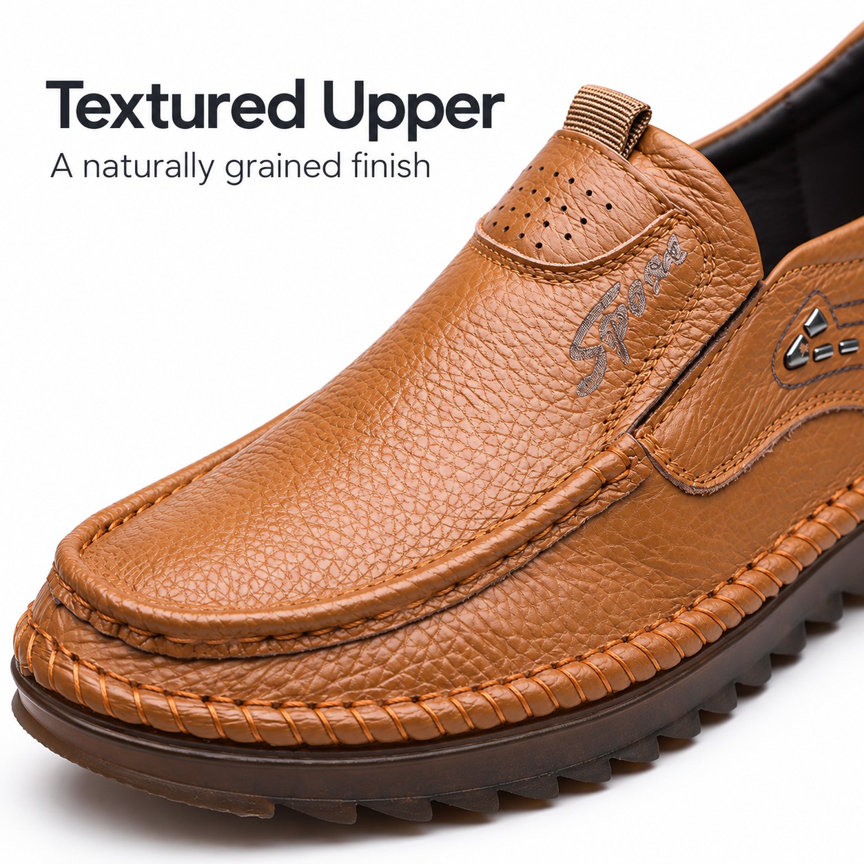 Men's Full-Grain Leather Elastic-Gore Slip-On Casual Shoes detail 1