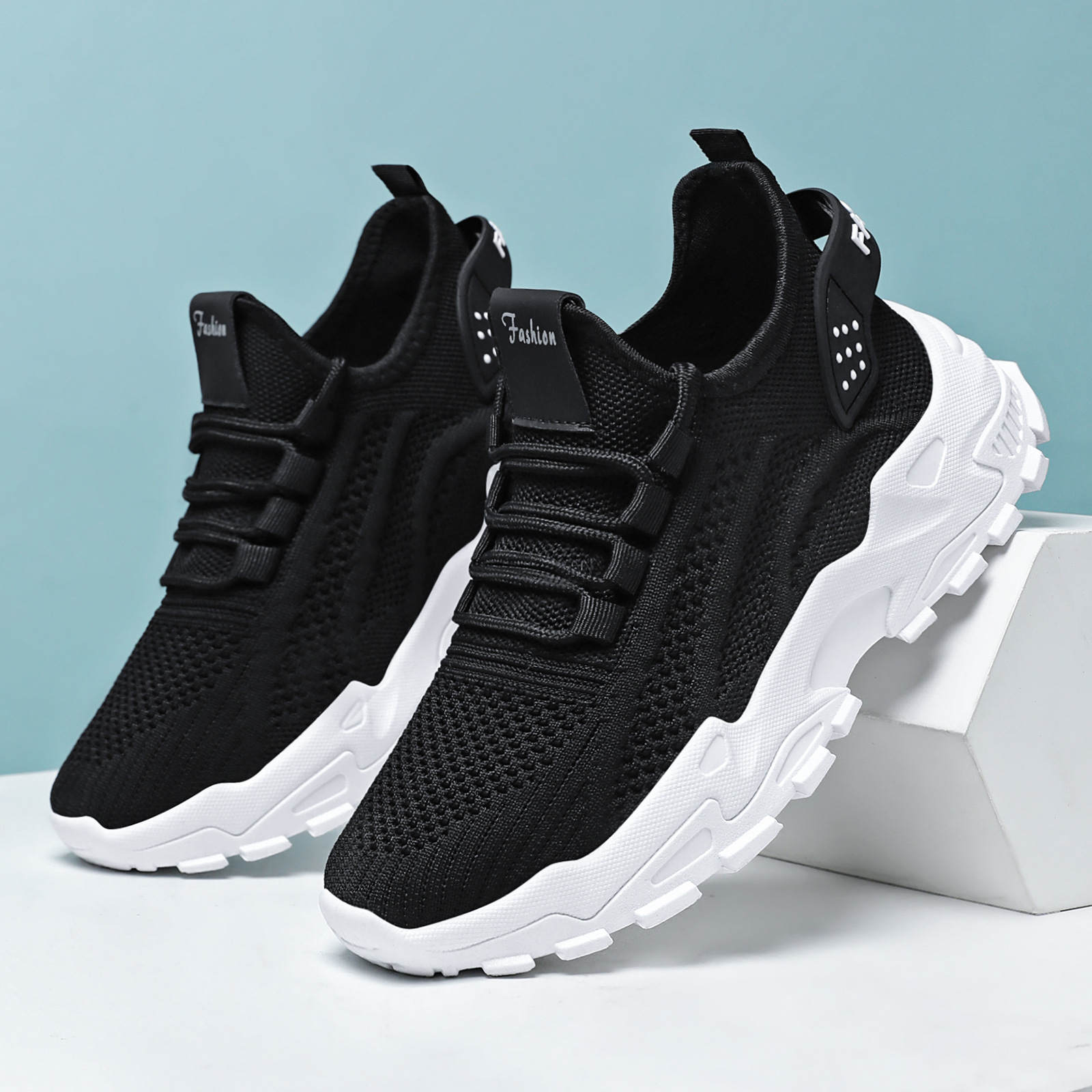 Ademende chunky platform sneakers voor dames van gebreid materiaal 4