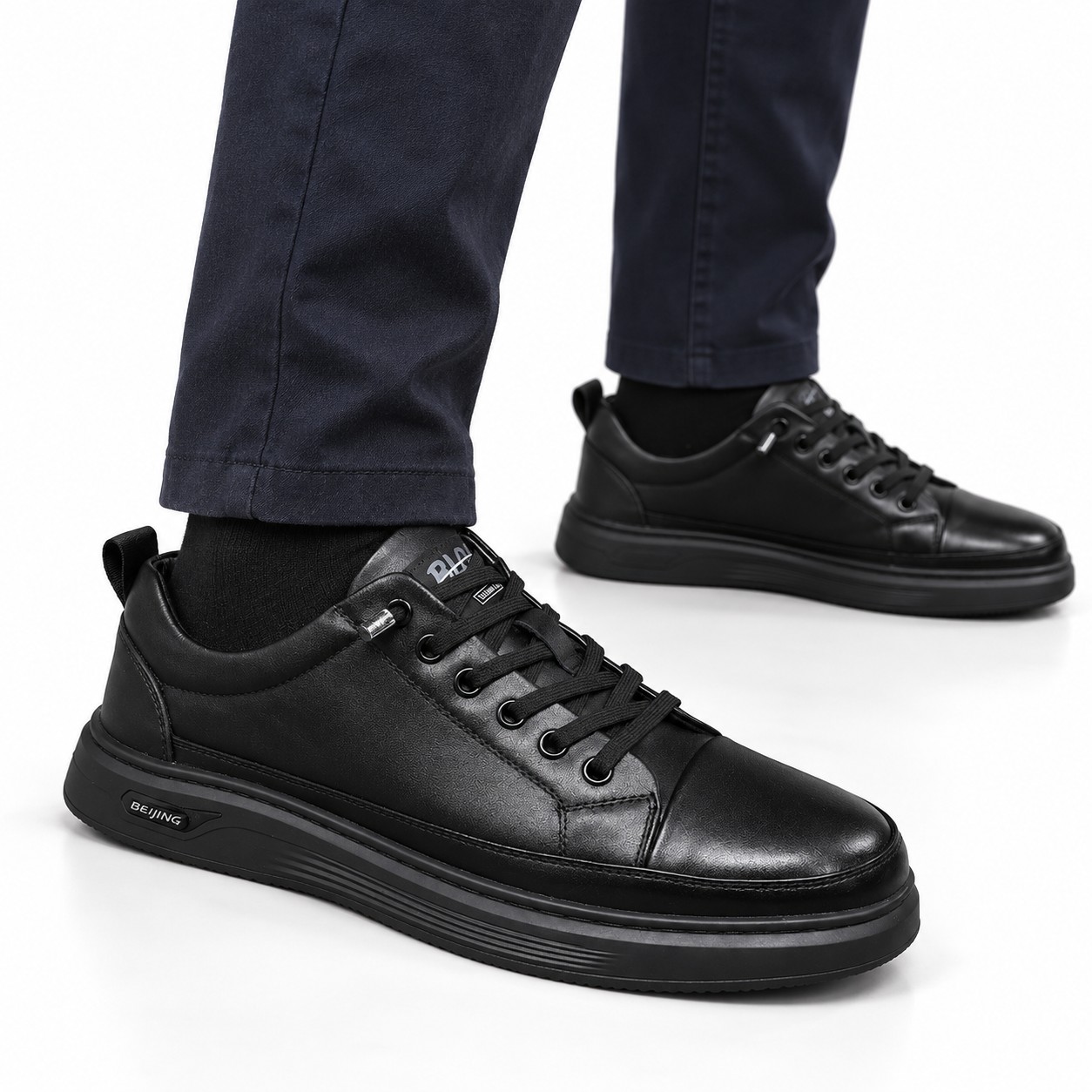 Men's Full-Grain Leather Cushioned Lace-Up Casual Shoes 1