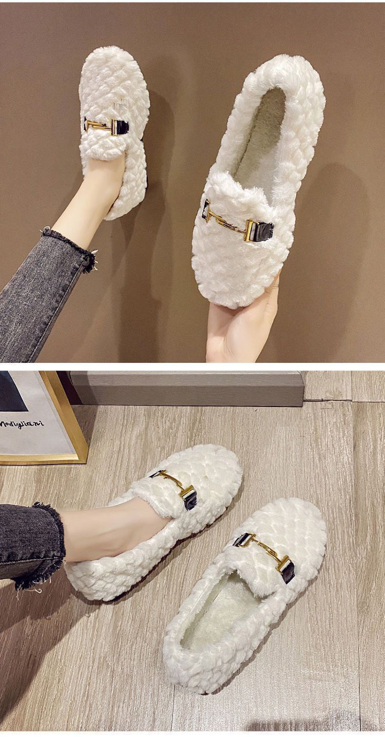 Warme pluche dames instap-loafers platte schoenen detail 6