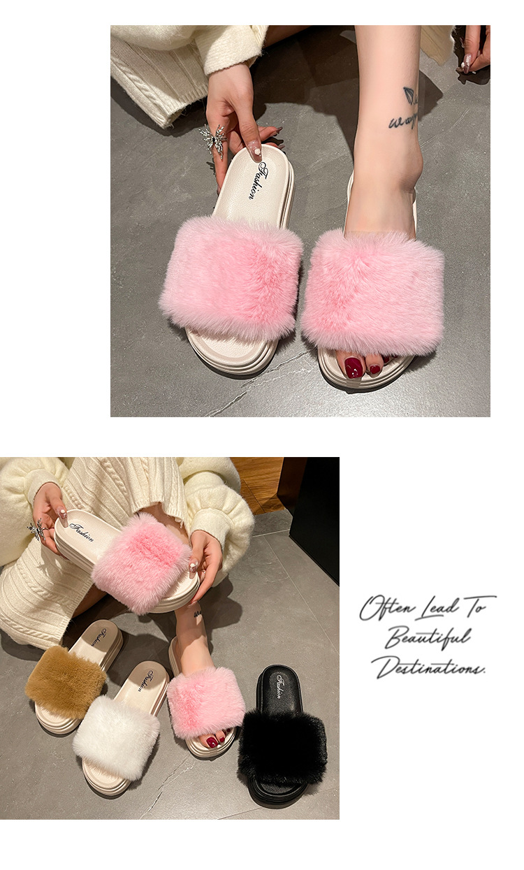 Pantofole da donna in morbido peluche con plateau e punta aperta detail 7